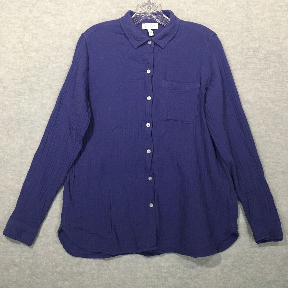 Jessica Simpson S Purple Gauze Muslin Button-Up Shirt Long Sleeve 100% Cotton - Picture 1 of 12